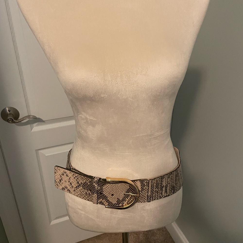 Michael Kors Snake Print Belt with Gold Buckle